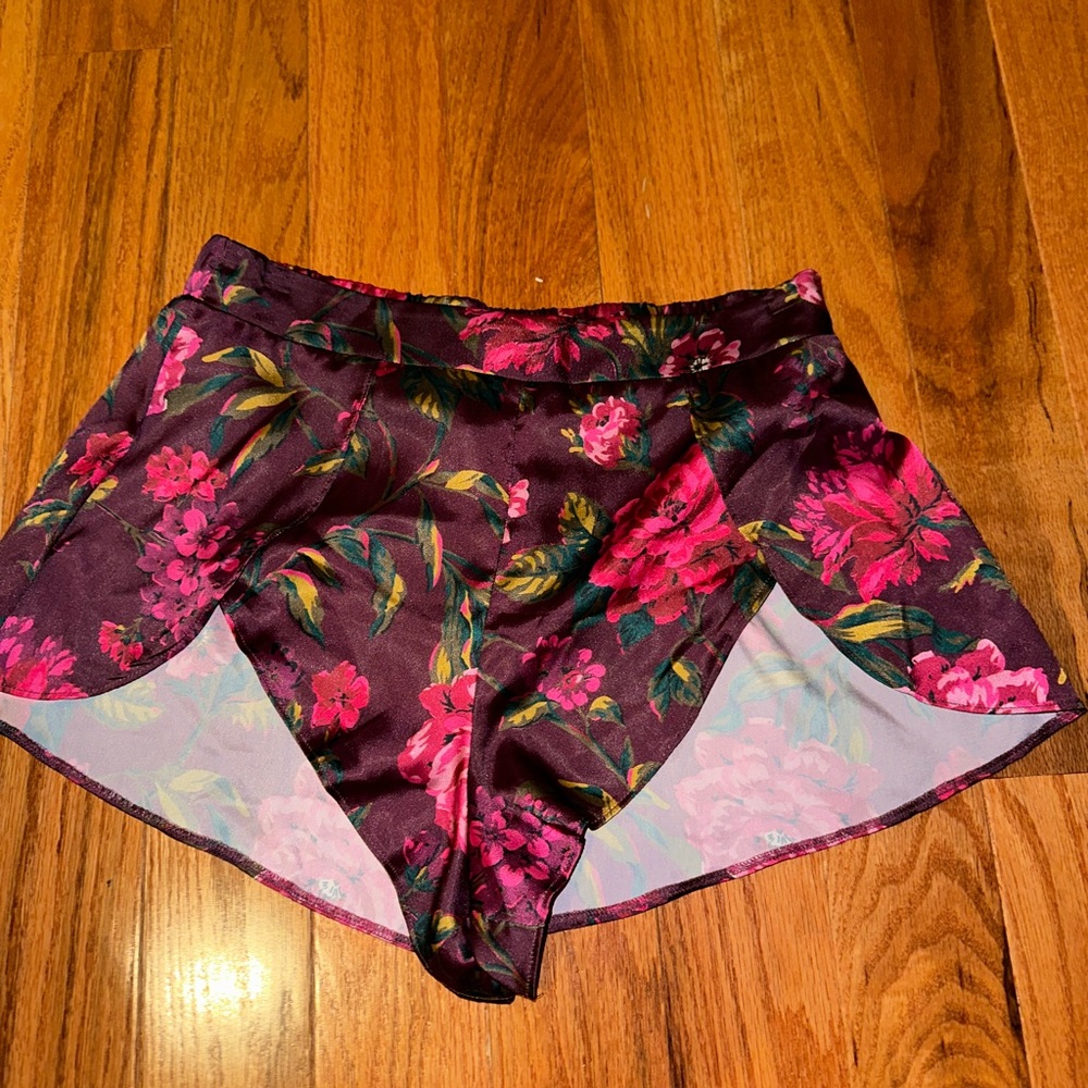 Brand NEW Victoria Secrets Satin Maroon Floral Pj shorts
